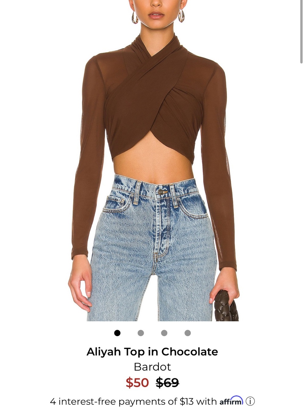 Bardot Aliyah Wrap Crop Top in Chocolate Brown